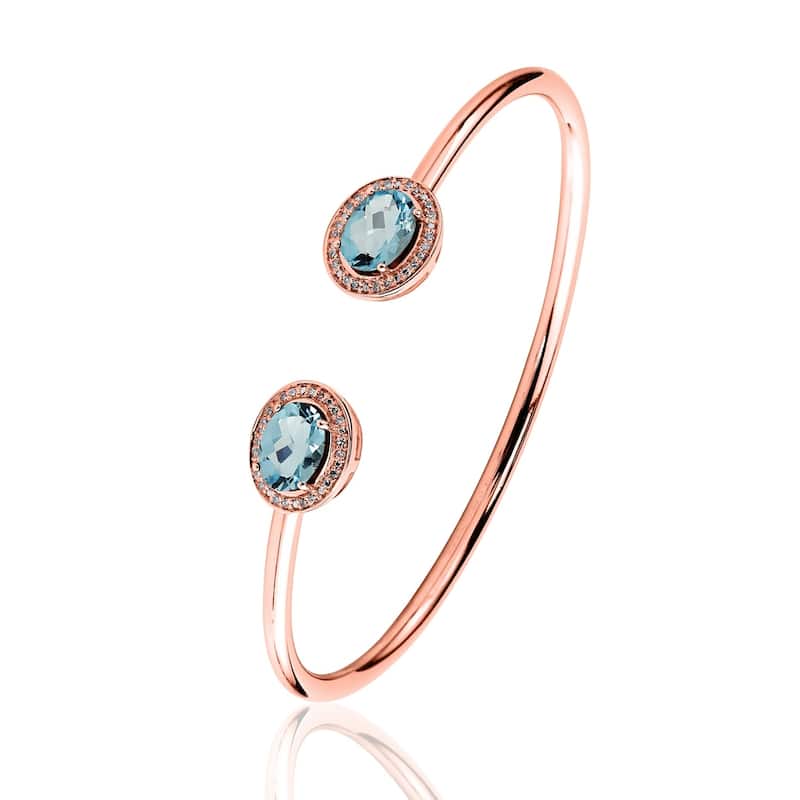 Auriya 3ct Oval Sky Blue Topaz Gold over Silver Bangle Bracelet with Diamond Accents