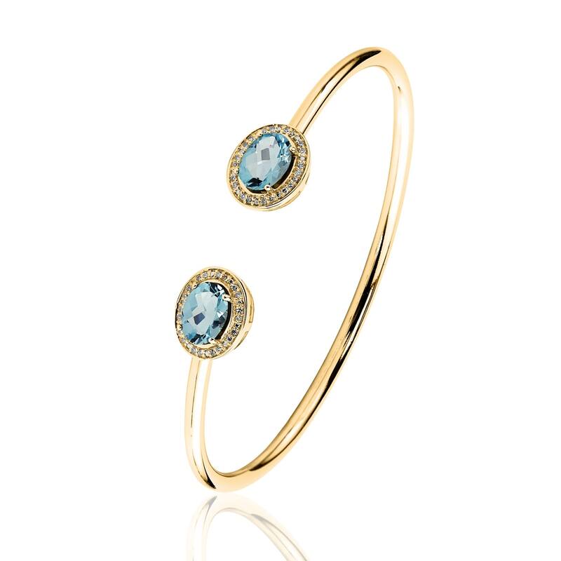 Auriya 3ct Oval Sky Blue Topaz Gold over Silver Bangle Bracelet with Diamond Accents