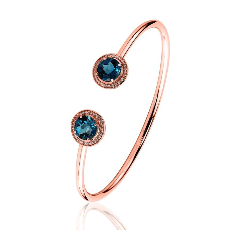 Auriya 4ct London Blue Topaz Gold over Silver Bangle Bracelet with Diamond Accents