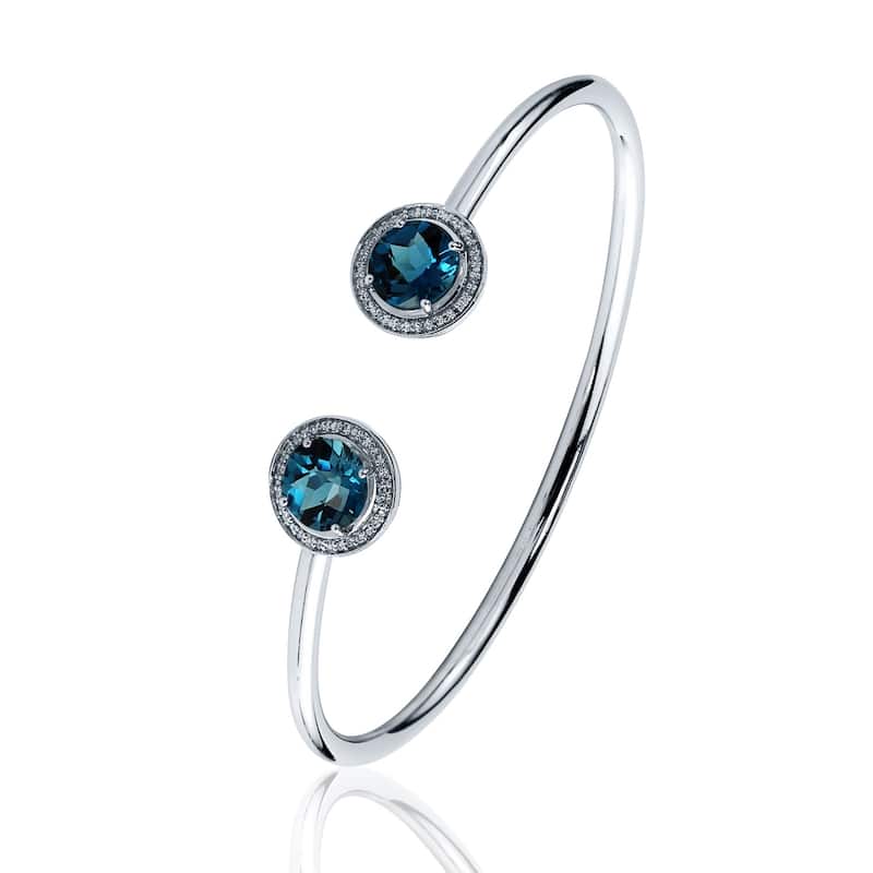 Auriya 4ct London Blue Topaz Gold over Silver Bangle Bracelet with Diamond Accents