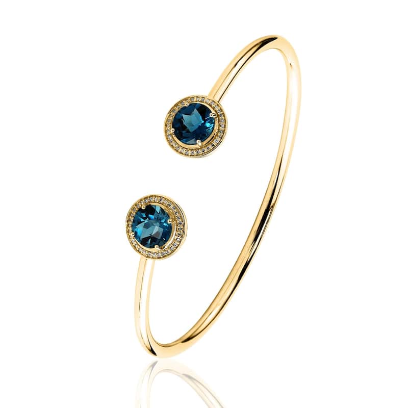 Auriya 4ct London Blue Topaz Gold over Silver Bangle Bracelet with Diamond Accents