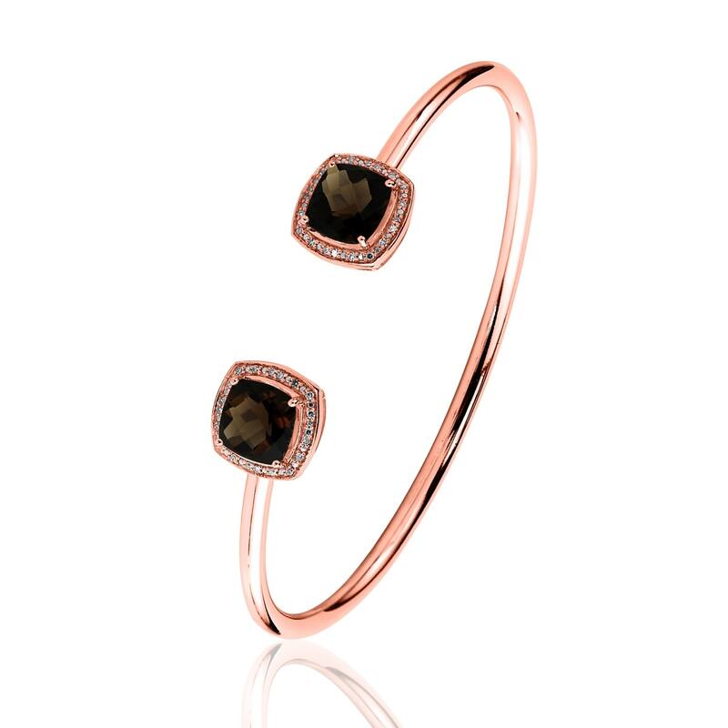 Auriya 4 1/4ct Cushion-Cut Smoky Quartz Gold over Silver Bangle Bracelet with Diamond Accents