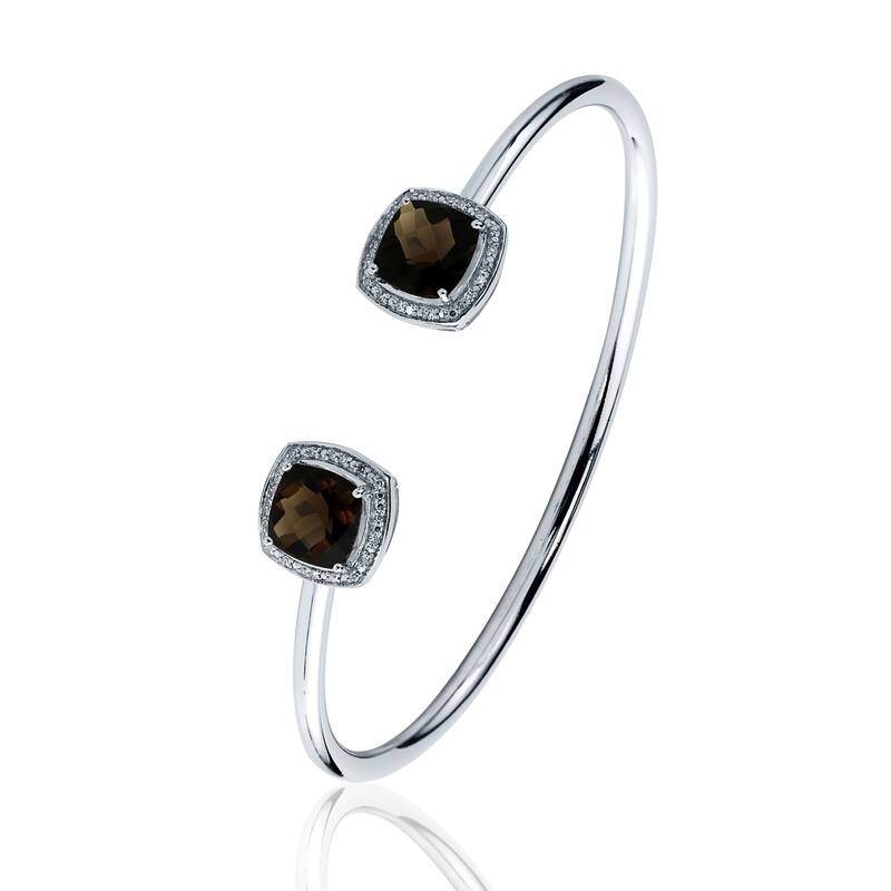Auriya 4 1/4ct Cushion-Cut Smoky Quartz Gold over Silver Bangle Bracelet with Diamond Accents