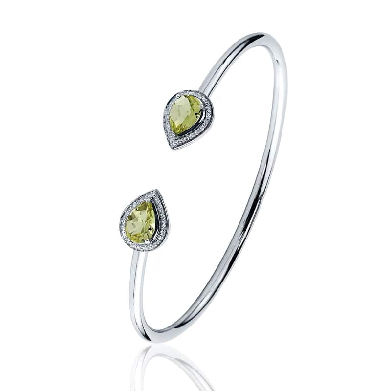 Auriya 1 3/4ct Pear-cut Lemon Green Quartz Gold over Silver Bangle Bracelet with Diamond Accents