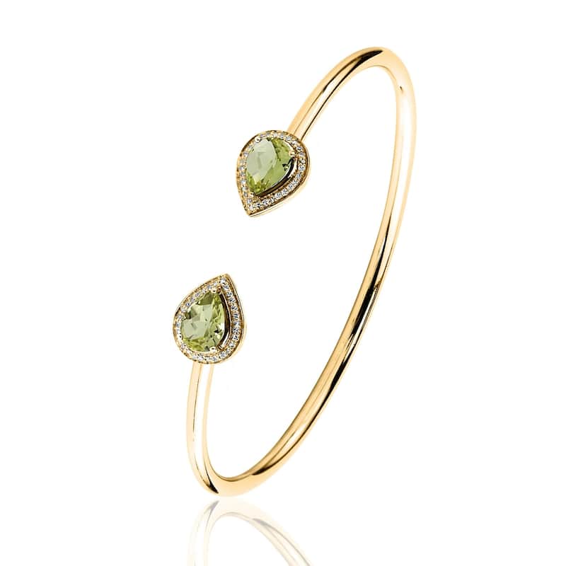 Auriya 1 3/4ct Pear-cut Lemon Green Quartz Gold over Silver Bangle Bracelet with Diamond Accents