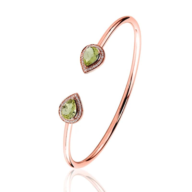 Auriya 1 3/4ct Pear-cut Lemon Green Quartz Gold over Silver Bangle Bracelet with Diamond Accents