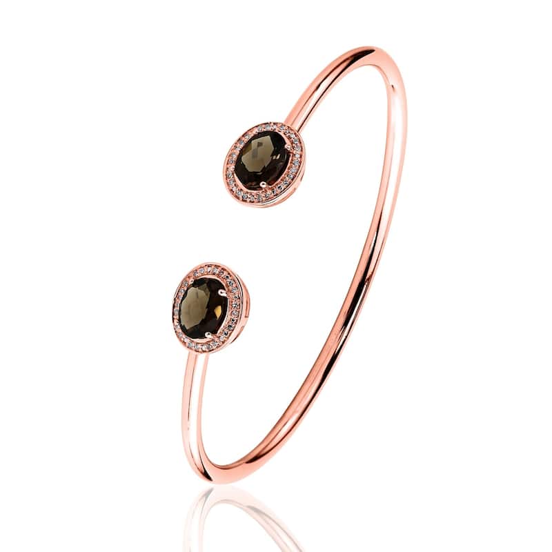 Auriya 2ct Oval Smoky Quartz Gold over Silver Bangle Bracelet with Diamond Accents