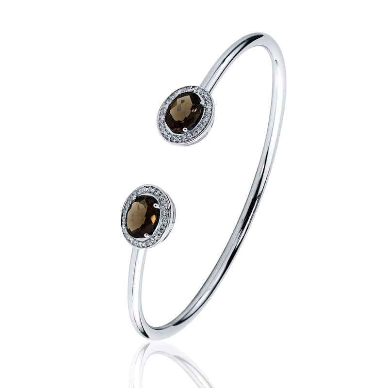 Auriya 2ct Oval Smoky Quartz Gold over Silver Bangle Bracelet with Diamond Accents
