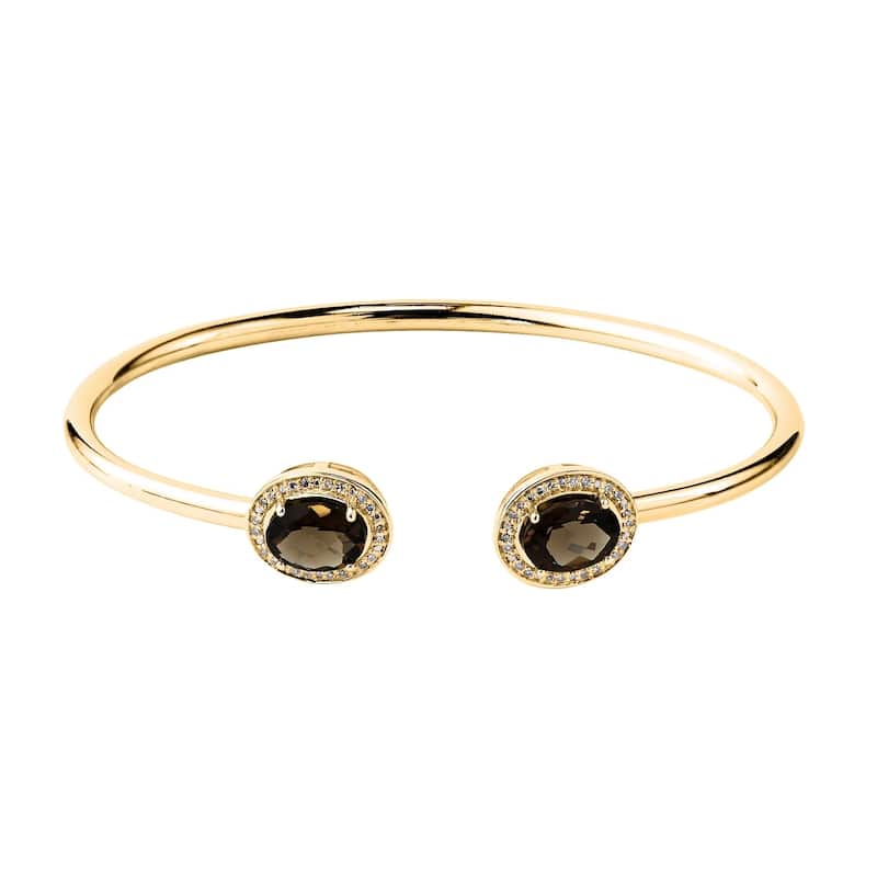 Auriya 2ct Oval Smoky Quartz Gold over Silver Bangle Bracelet with Diamond Accents