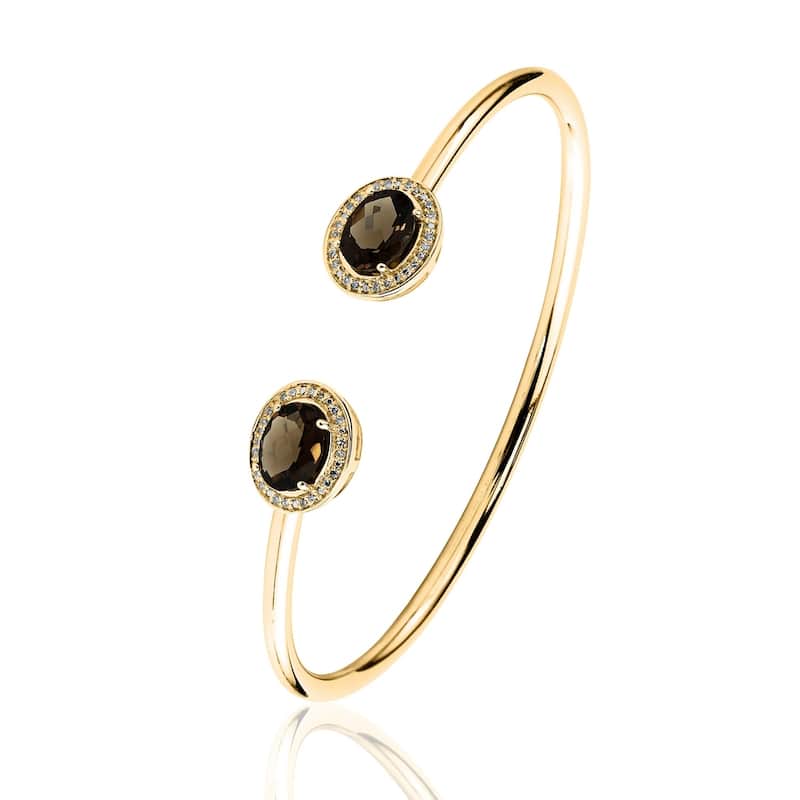 Auriya 2ct Oval Smoky Quartz Gold over Silver Bangle Bracelet with Diamond Accents