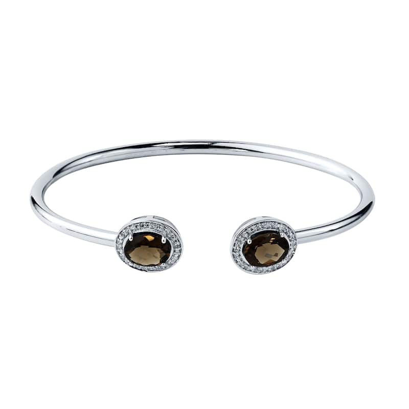 Auriya 2ct Oval Smoky Quartz Gold over Silver Bangle Bracelet with Diamond Accents