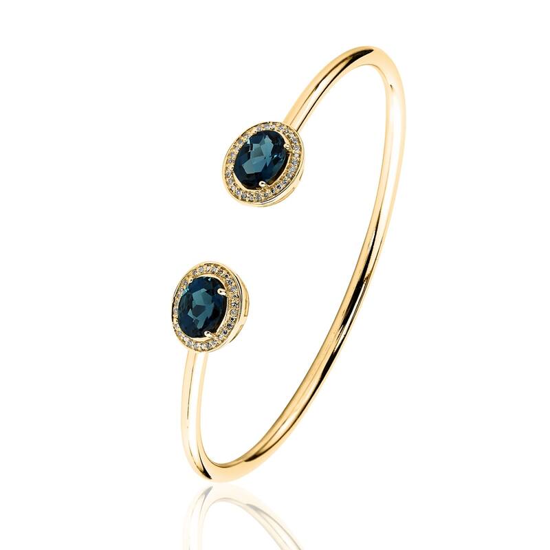 Auriya 3ct Oval London Blue Topaz Open Bangle Bracelet with Diamond Accents Gold over Silver