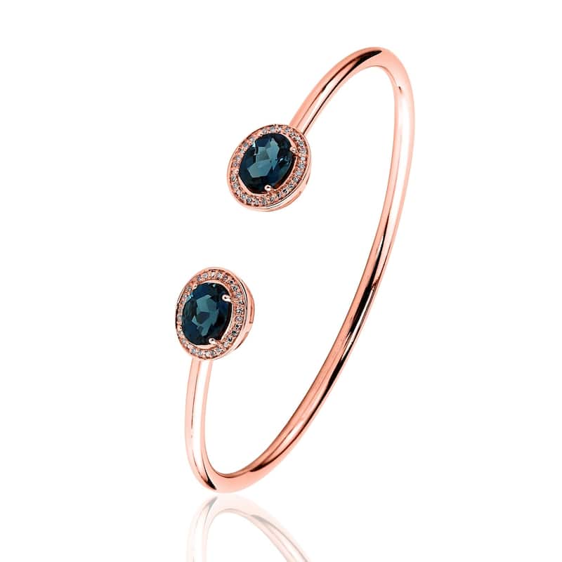 Auriya 3ct Oval London Blue Topaz Open Bangle Bracelet with Diamond Accents Gold over Silver