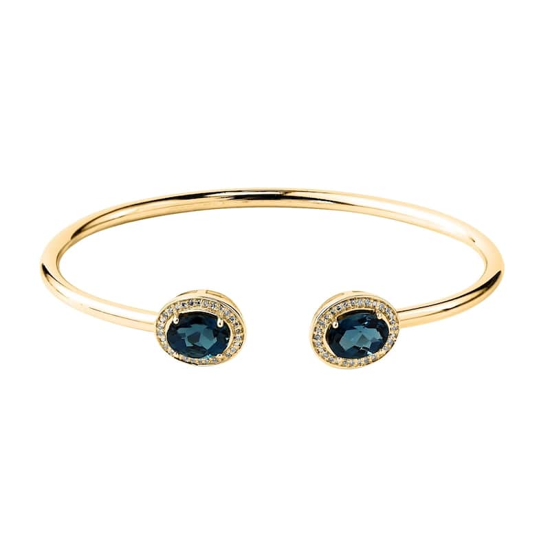 Auriya 3ct Oval London Blue Topaz Open Bangle Bracelet with Diamond Accents Gold over Silver