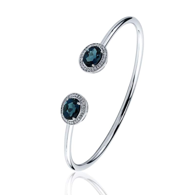 Auriya 3ct Oval London Blue Topaz Open Bangle Bracelet with Diamond Accents Gold over Silver