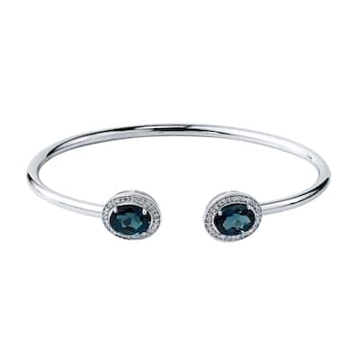 Auriya 3ct Oval London Blue Topaz Open Bangle Bracelet with Diamond Accents Gold over Silver