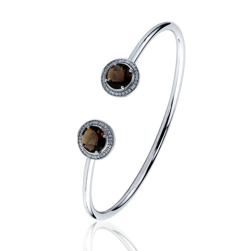 Auriya 3 1/4ct Smoky Quartz Gold over Silver Bangle Bracelet with Diamond Accents