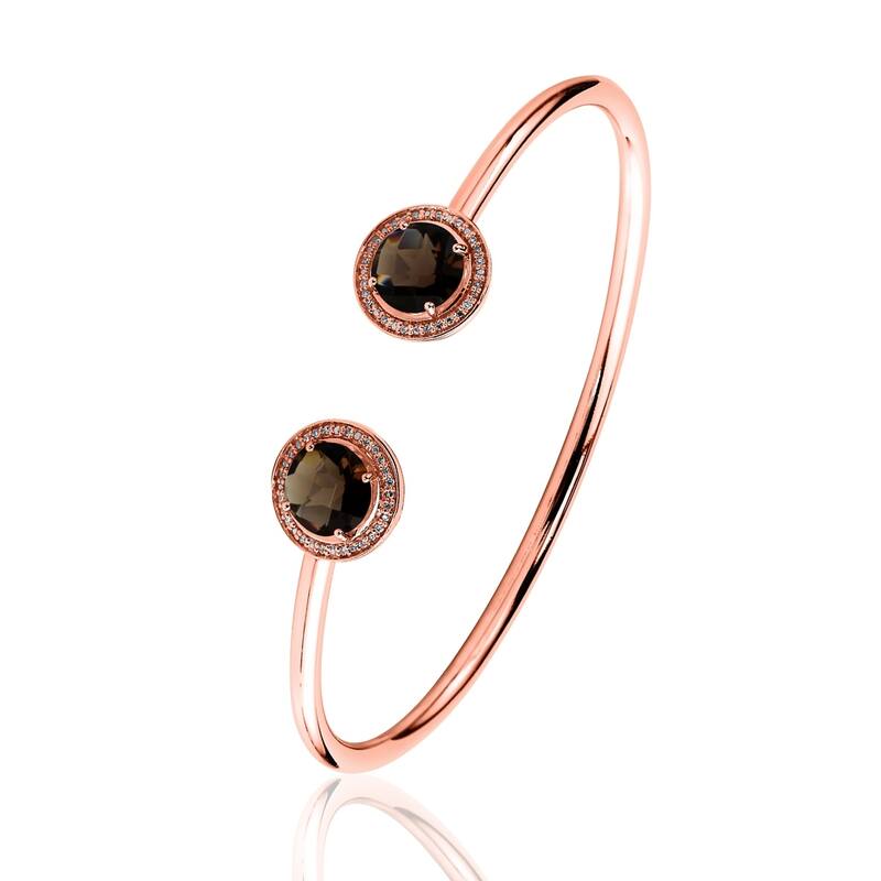 Auriya 3 1/4ct Smoky Quartz Gold over Silver Bangle Bracelet with Diamond Accents