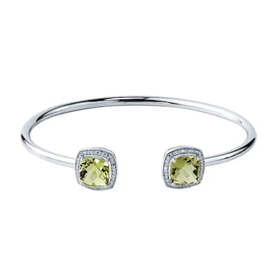 Auriya 4ct Cushion-Cut Lemon Green Quartz Gold over Silver Bangle Bracelet with Diamond Accents