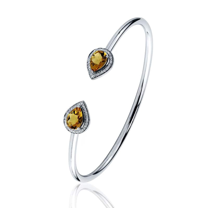 Auriya 1 3/4ct Pear-cut Yellow Citrine Gold over Silver Bangle Bracelet with Diamond Accents