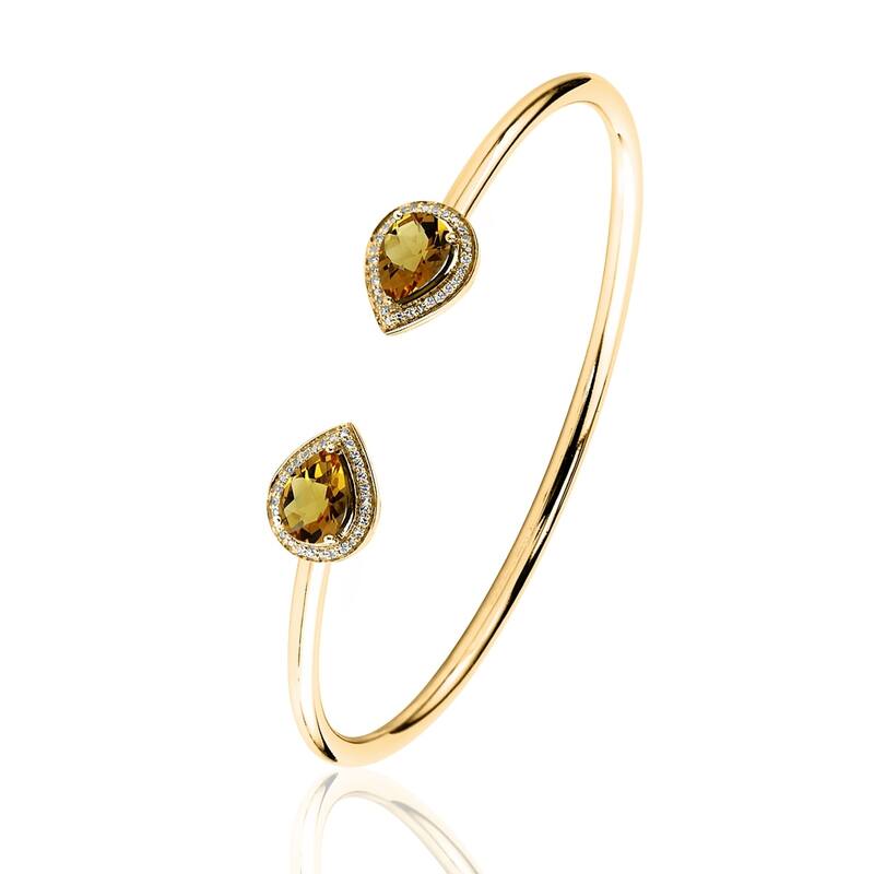 Auriya 1 3/4ct Pear-cut Yellow Citrine Gold over Silver Bangle Bracelet with Diamond Accents