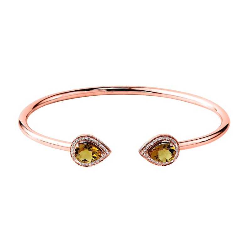 Auriya 1 3/4ct Pear-cut Yellow Citrine Gold over Silver Bangle Bracelet with Diamond Accents