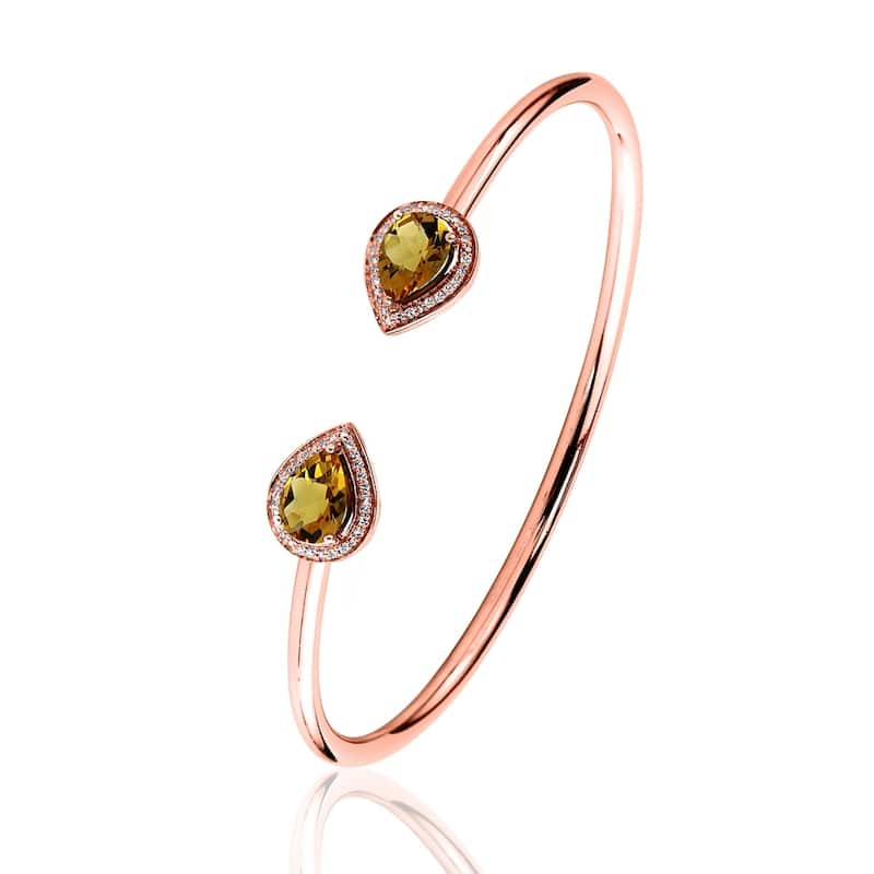 Auriya 1 3/4ct Pear-cut Yellow Citrine Gold over Silver Bangle Bracelet with Diamond Accents