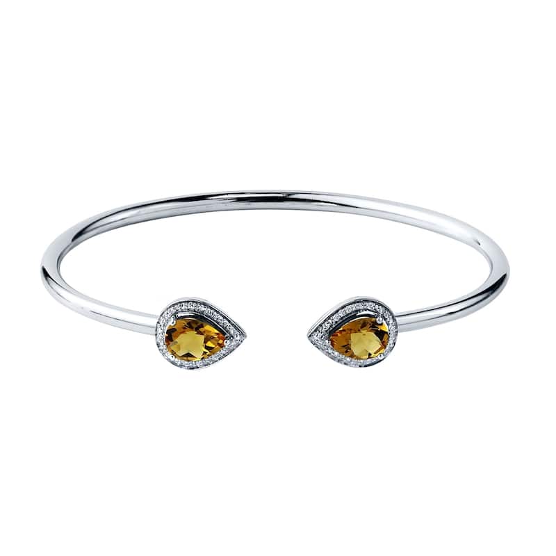 Auriya 1 3/4ct Pear-cut Yellow Citrine Gold over Silver Bangle Bracelet with Diamond Accents