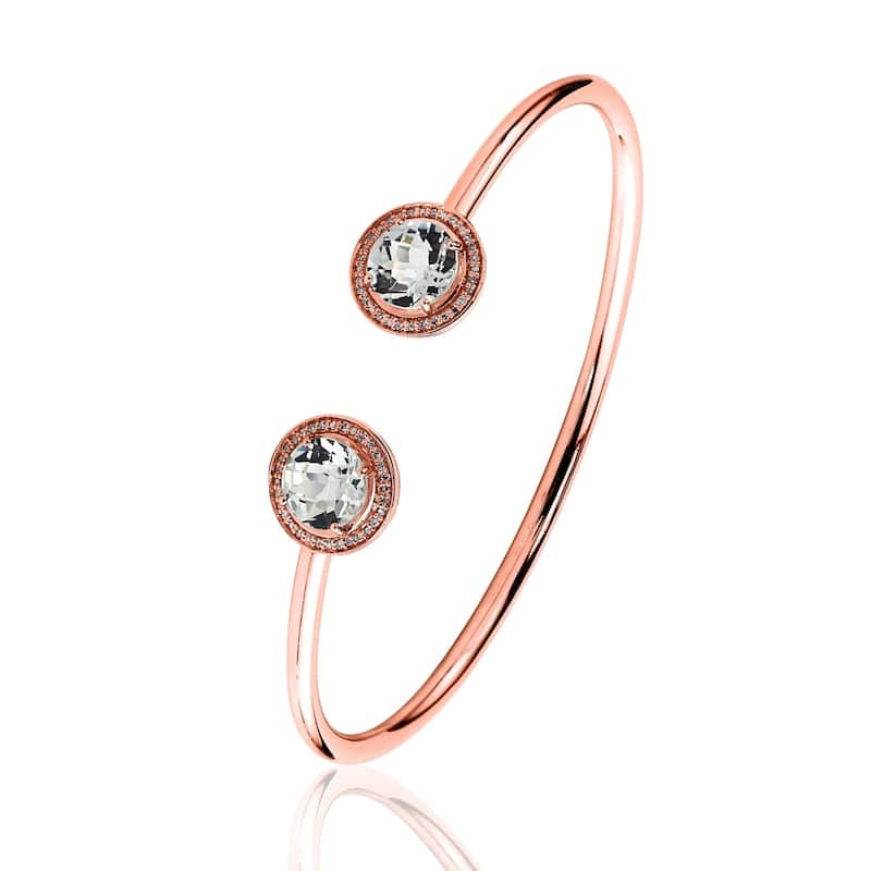 Auriya 4 1/4ct White Topaz Gold over Silver Bangle Bracelet with Diamond Accents