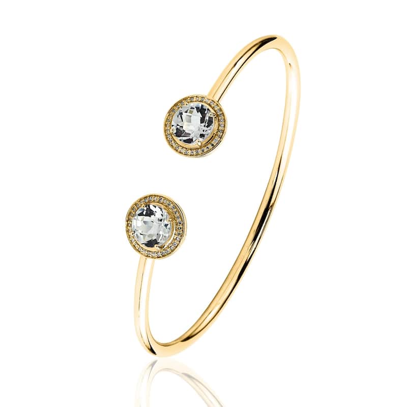 Auriya 4 1/4ct White Topaz Gold over Silver Bangle Bracelet with Diamond Accents