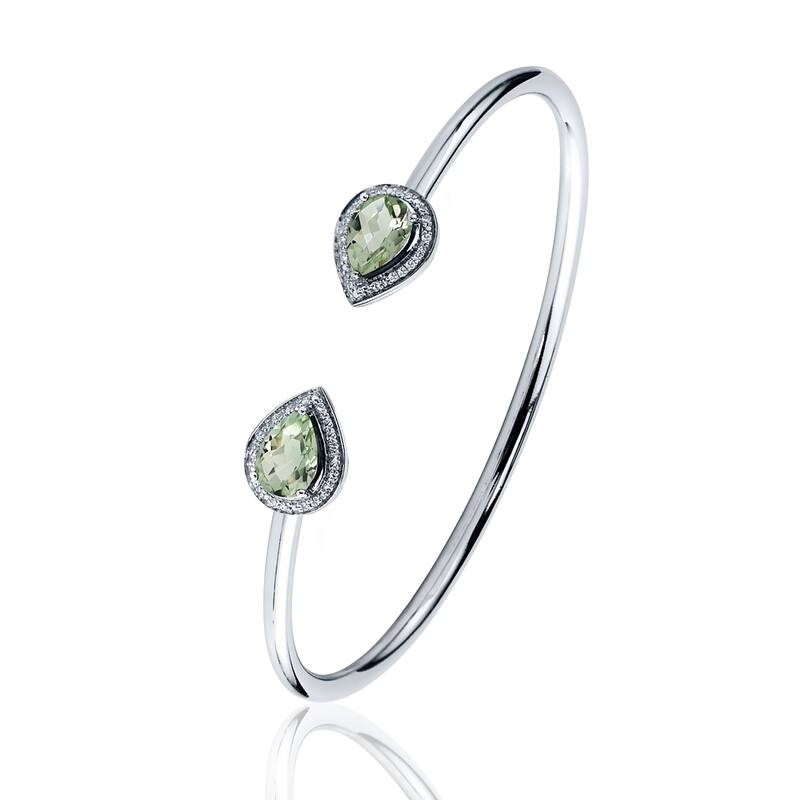 Auriya 1 3/4ct Pear-cut Green Amethyst Gold over Silver Bangle Bracelet with Diamond Accents