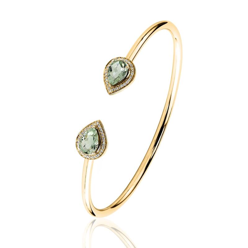 Auriya 1 3/4ct Pear-cut Green Amethyst Gold over Silver Bangle Bracelet with Diamond Accents