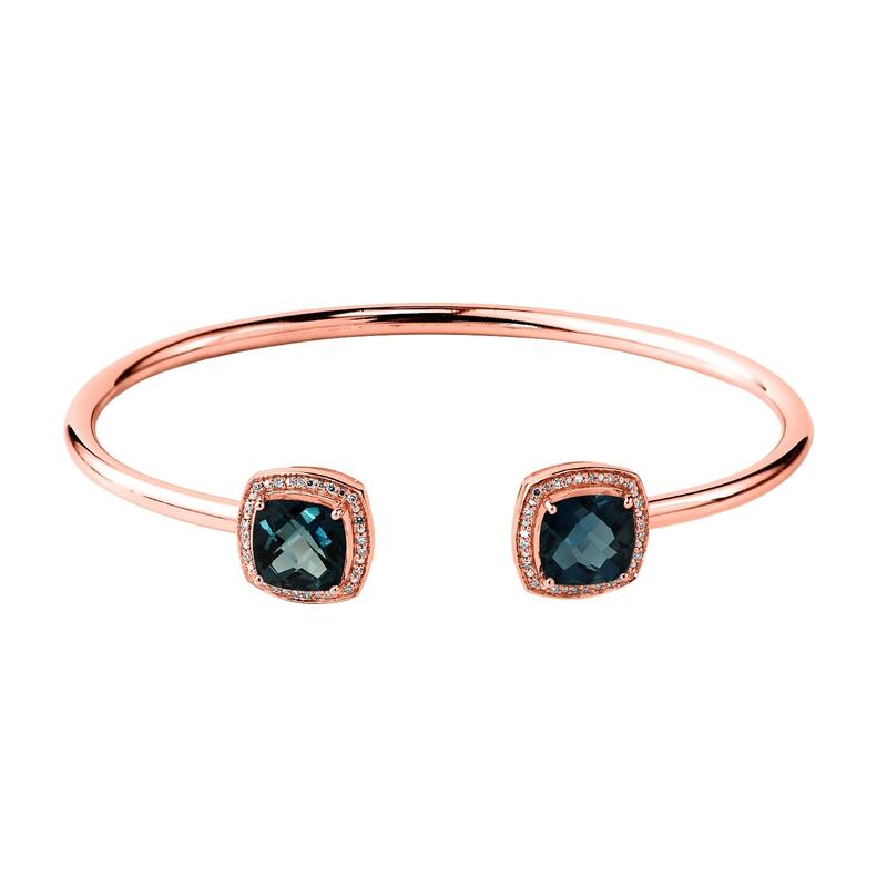 Auriya 5ct Cushion-Cut London Blue Topaz Gold over Silver Bangle Bracelet with Diamond Accents