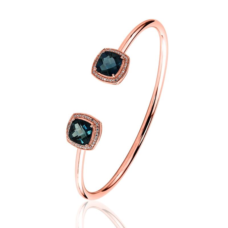 Auriya 5ct Cushion-Cut London Blue Topaz Gold over Silver Bangle Bracelet with Diamond Accents