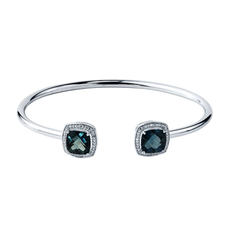 Auriya 5ct Cushion-Cut London Blue Topaz Gold over Silver Bangle Bracelet with Diamond Accents