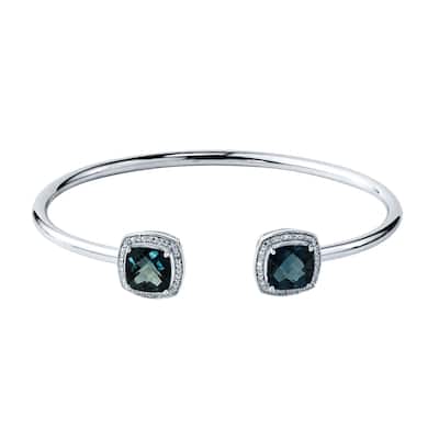 Auriya 5ct Cushion-Cut London Blue Topaz Gold over Silver Bangle Bracelet with Diamond Accents