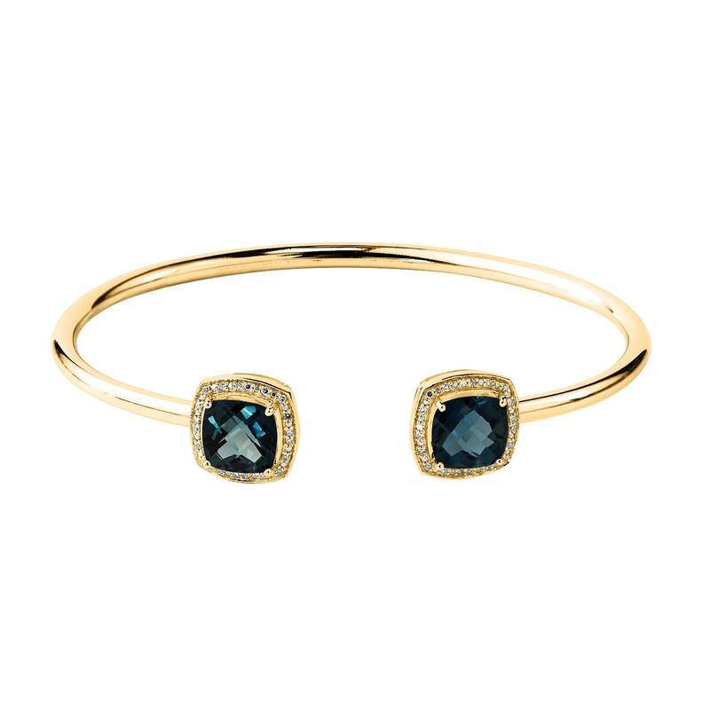 Auriya 5ct Cushion-Cut London Blue Topaz Gold over Silver Bangle Bracelet with Diamond Accents