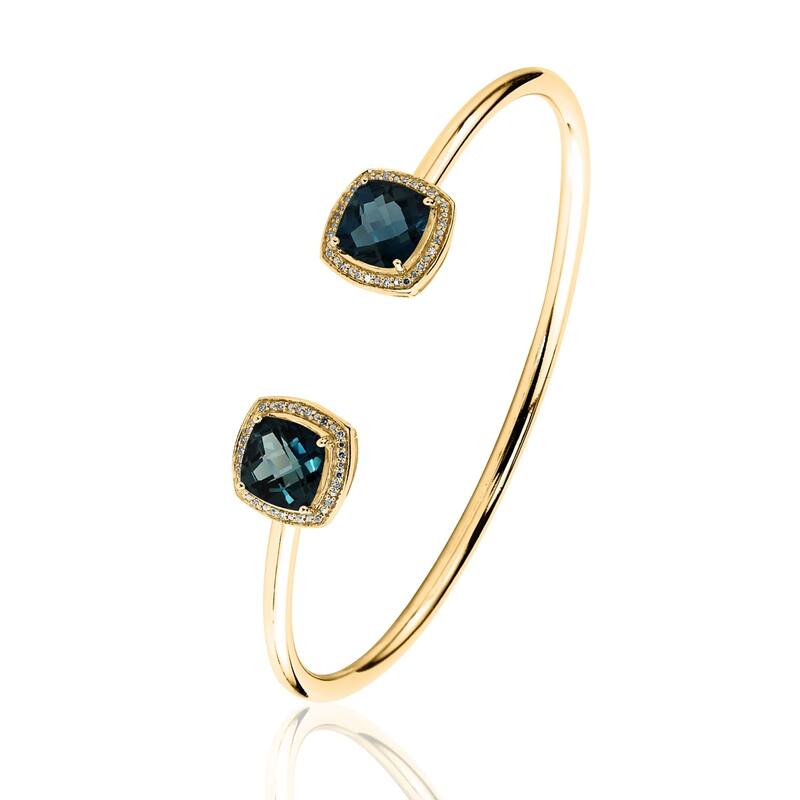 Auriya 5ct Cushion-Cut London Blue Topaz Gold over Silver Bangle Bracelet with Diamond Accents