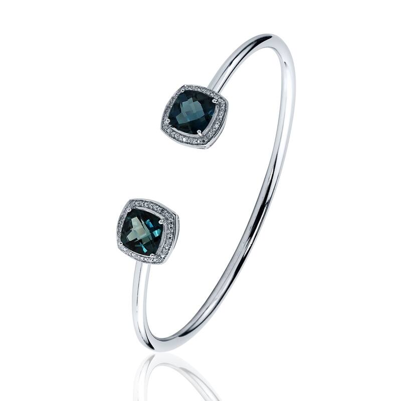 Auriya 5ct Cushion-Cut London Blue Topaz Gold over Silver Bangle Bracelet with Diamond Accents