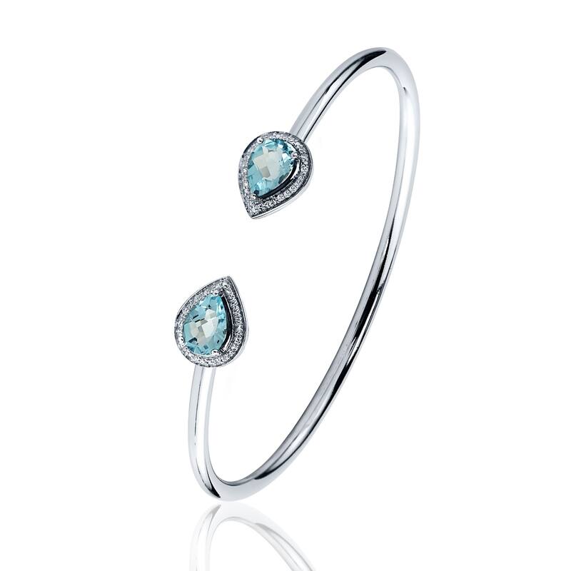 Auriya 2ct Pear-cut Sky-Blue Topaz Gold over Silver Bangle Bracelet with Diamond Accents