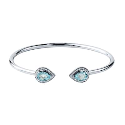 Auriya 2ct Pear-cut Sky-Blue Topaz Gold over Silver Bangle Bracelet with Diamond Accents