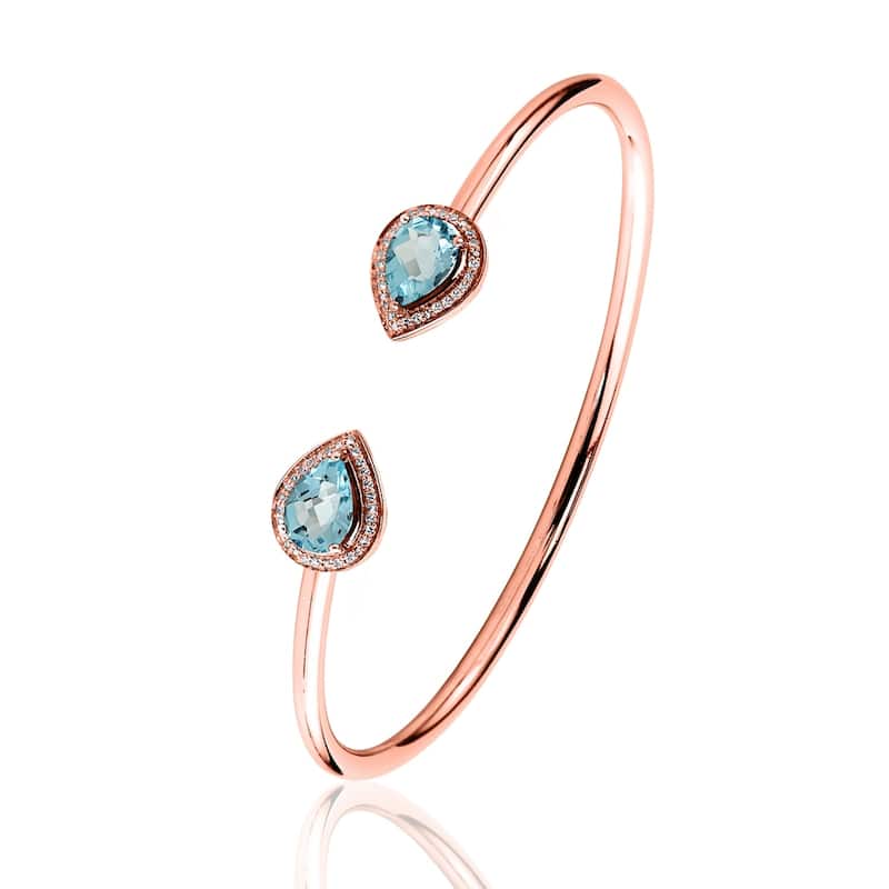 Auriya 2ct Pear-cut Sky-Blue Topaz Gold over Silver Bangle Bracelet with Diamond Accents