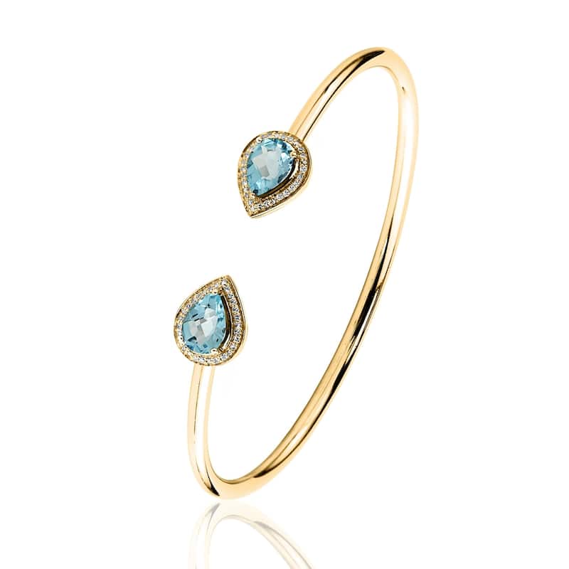 Auriya 2ct Pear-cut Sky-Blue Topaz Gold over Silver Bangle Bracelet with Diamond Accents