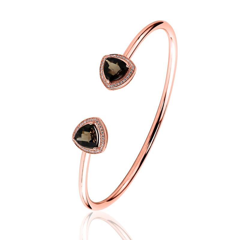 Auriya 3ct Trillion-Cut Smoky Quartz Gold over Silver Bangle Bracelet with Diamond Accents