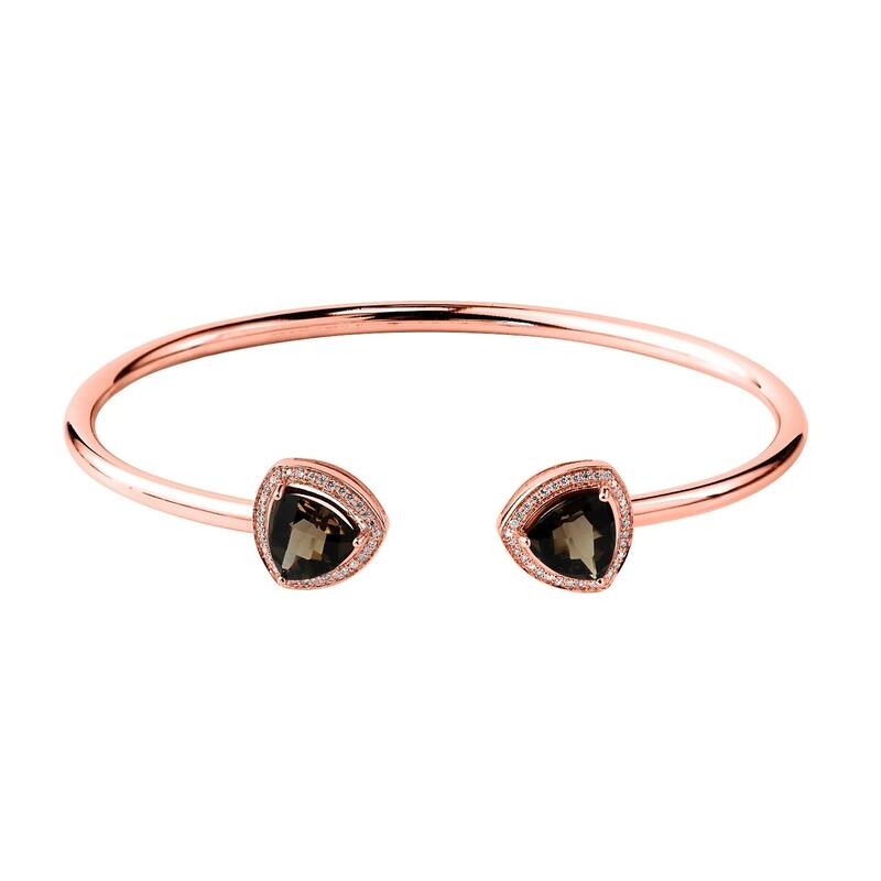 Auriya 3ct Trillion-Cut Smoky Quartz Gold over Silver Bangle Bracelet with Diamond Accents
