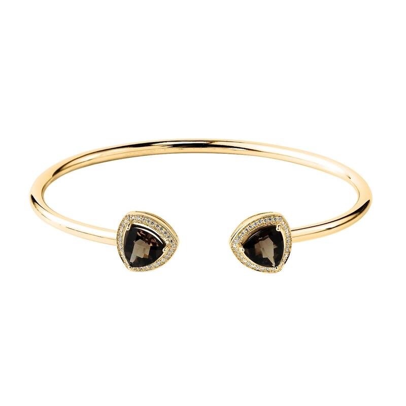 Auriya 3ct Trillion-Cut Smoky Quartz Gold over Silver Bangle Bracelet with Diamond Accents
