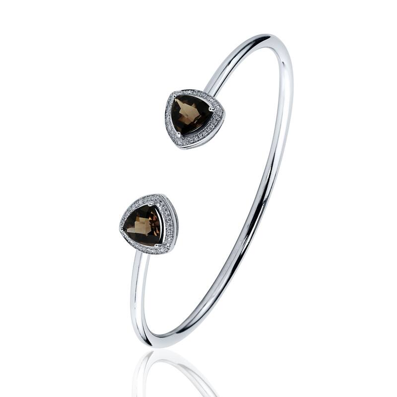 Auriya 3ct Trillion-Cut Smoky Quartz Gold over Silver Bangle Bracelet with Diamond Accents