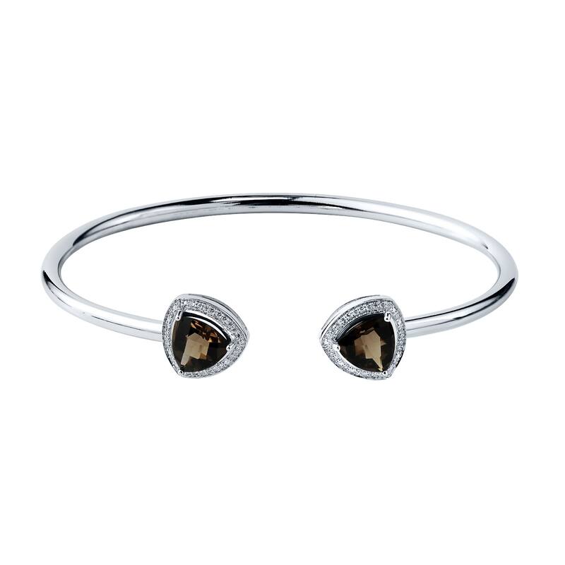 Auriya 3ct Trillion-Cut Smoky Quartz Gold over Silver Bangle Bracelet with Diamond Accents