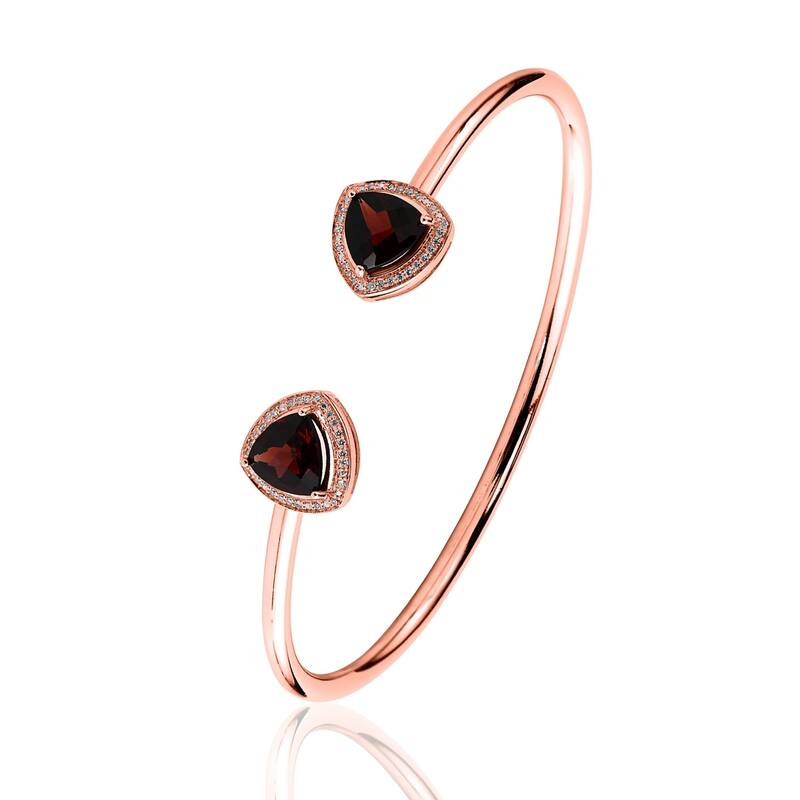 Auriya 3 3/4ct Trillion-Cut Red Garnet Gold over Silver Bangle Bracelet with Diamond Accents