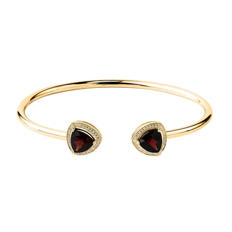 Auriya 3 3/4ct Trillion-Cut Red Garnet Gold over Silver Bangle Bracelet with Diamond Accents